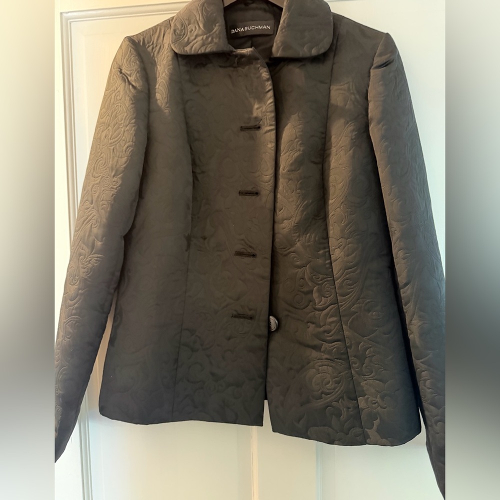 Dana Buchman Dark Gray Quilted Floral-Embossed Jacket